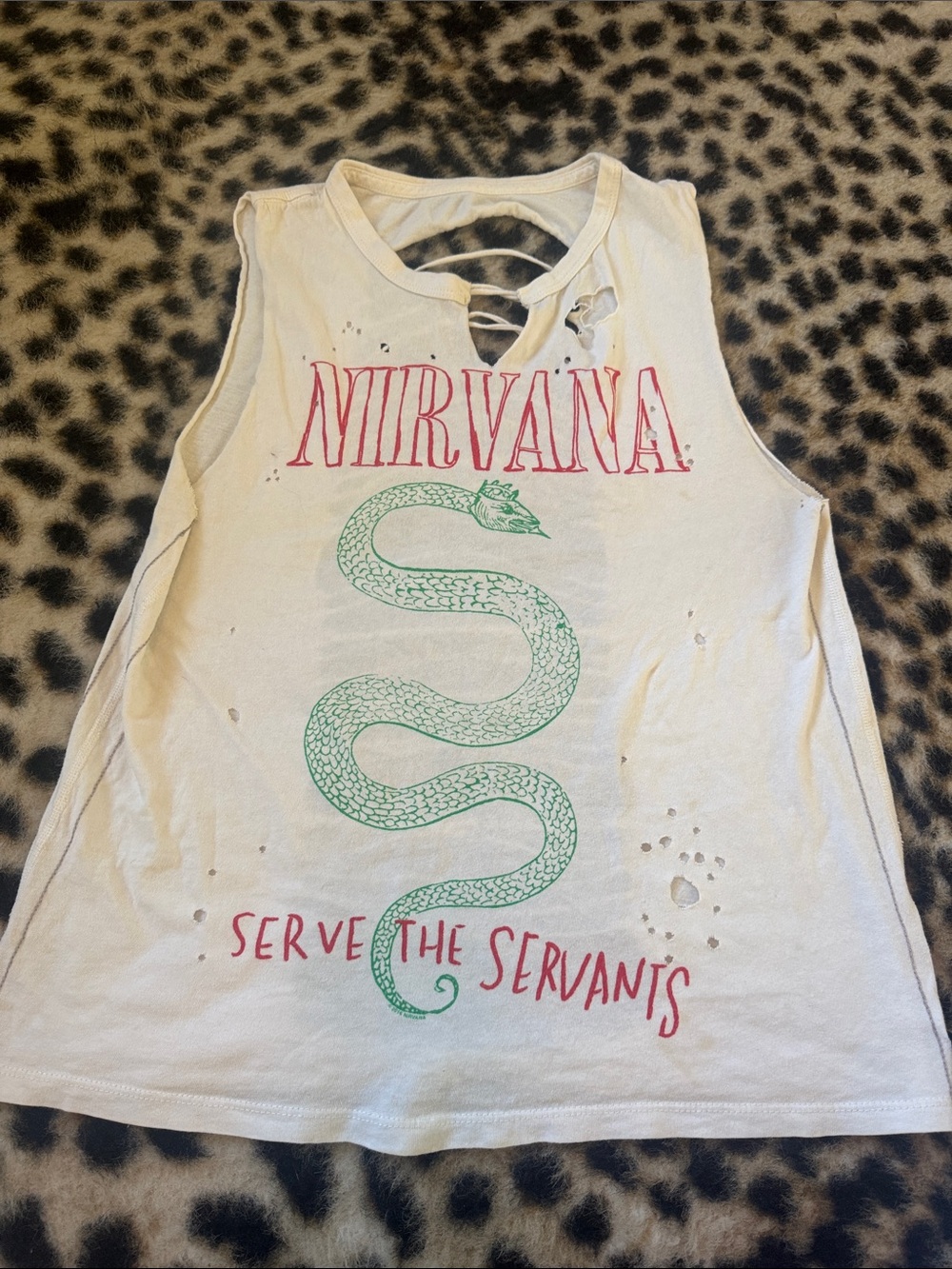 Trunk NIRVANA Cream Tank Top with Green Snake and Pink Text